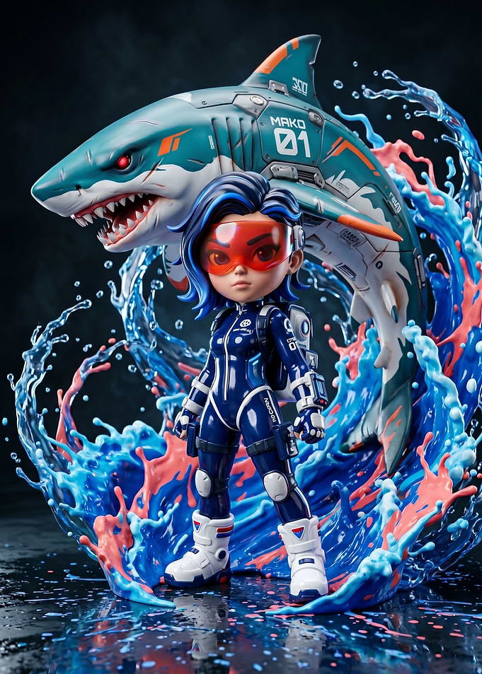 Cyberpunk Shark Girl and Mech Shark
