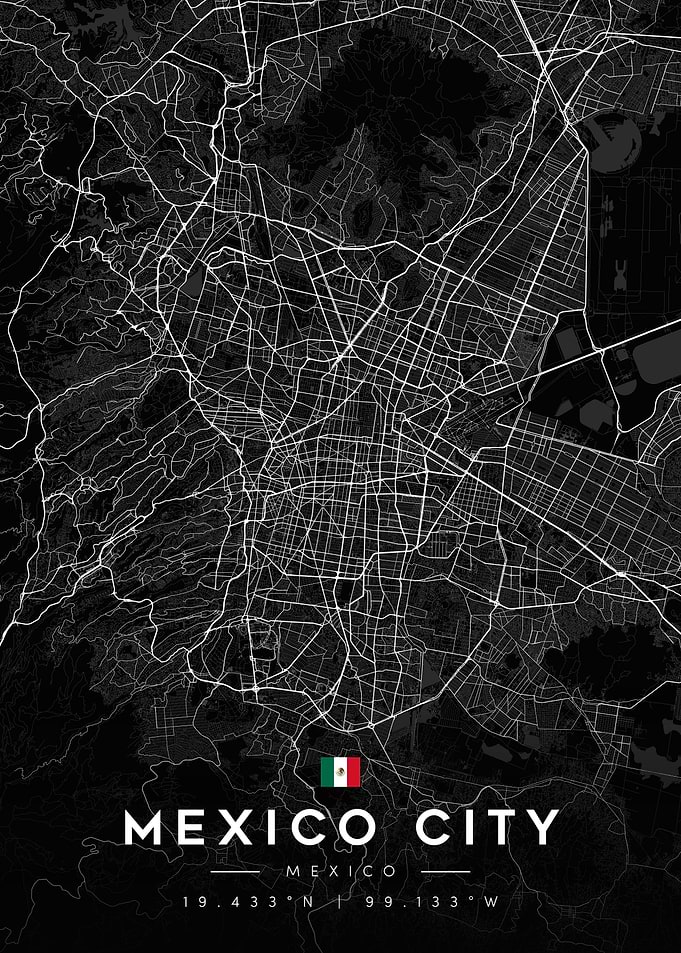 Mexico City Map Poster Dark Theme