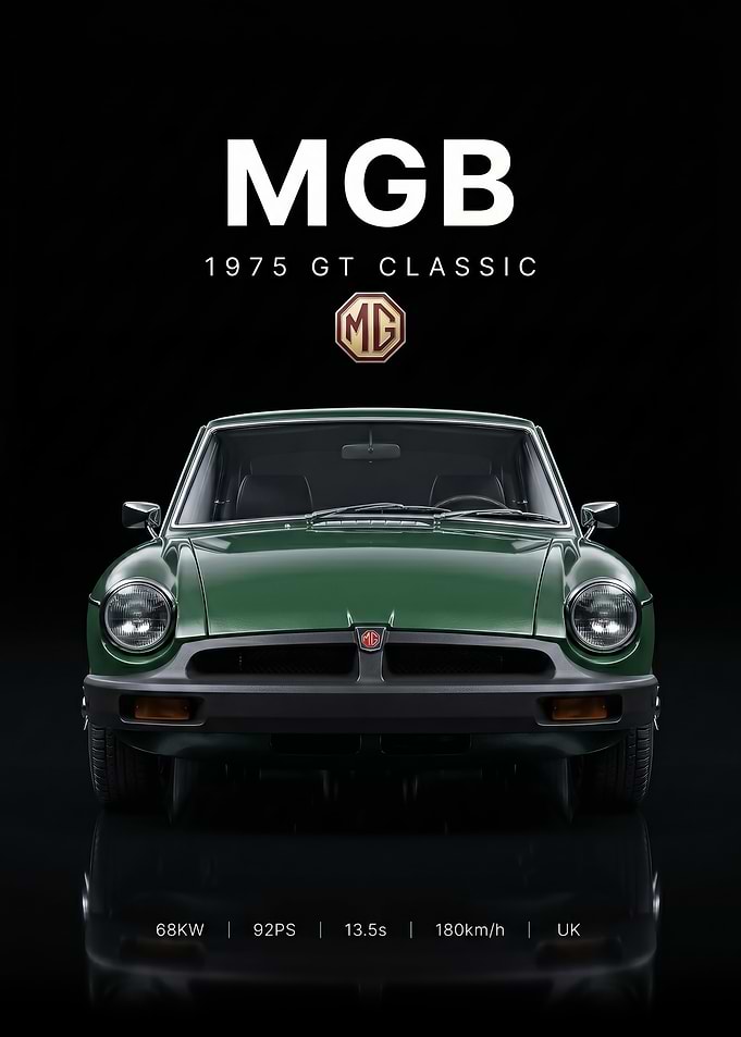British 1975 MG B GT Classic Car poster