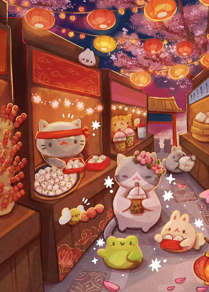 Cute Cats at a Japanese Festival