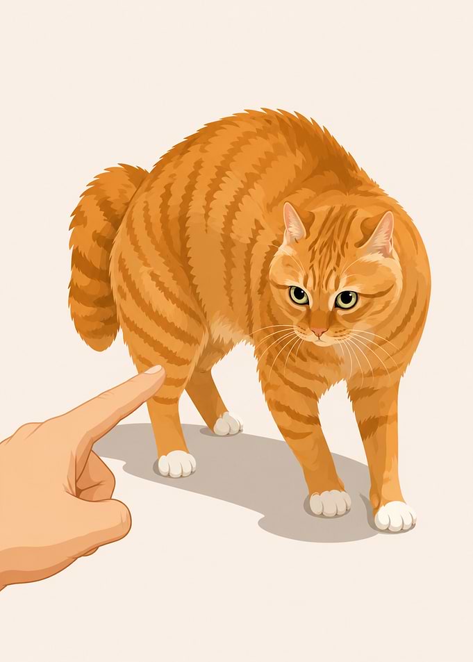Orange tabby cat startled by finger