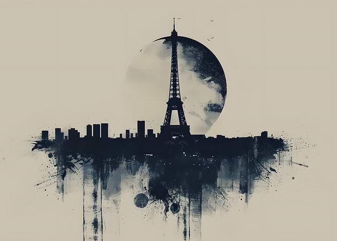 Eiffel Tower Silhouette with Moon