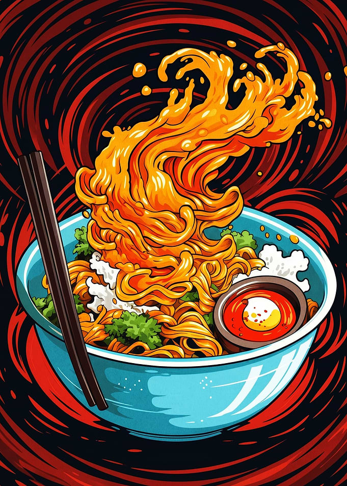 Fiery Ramen Bowl with Chopsticks