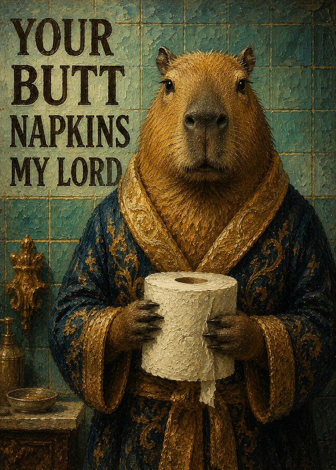 Capybara in Robe with Toilet Paper