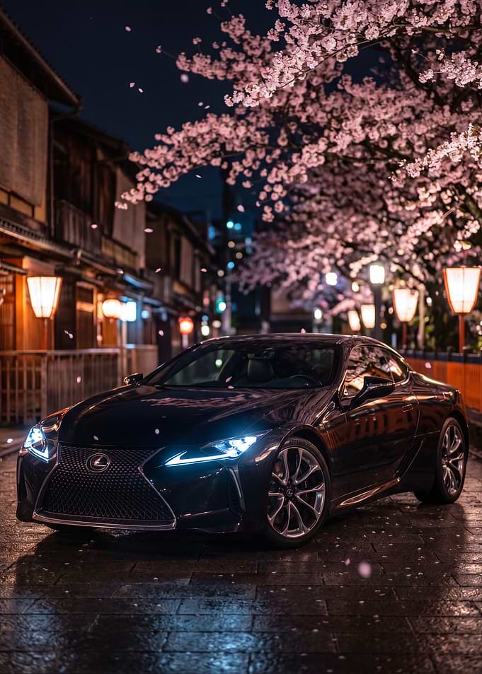 Lexus LC 500 under Cherry Blossoms