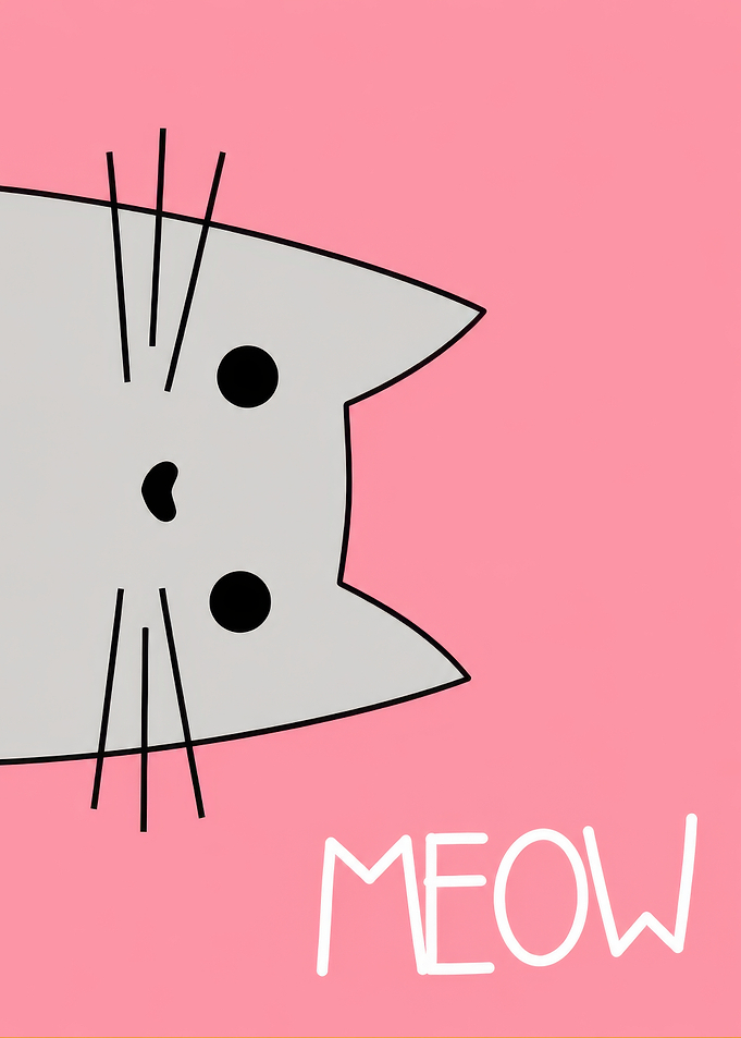 Cute Cat Face with Meow Text