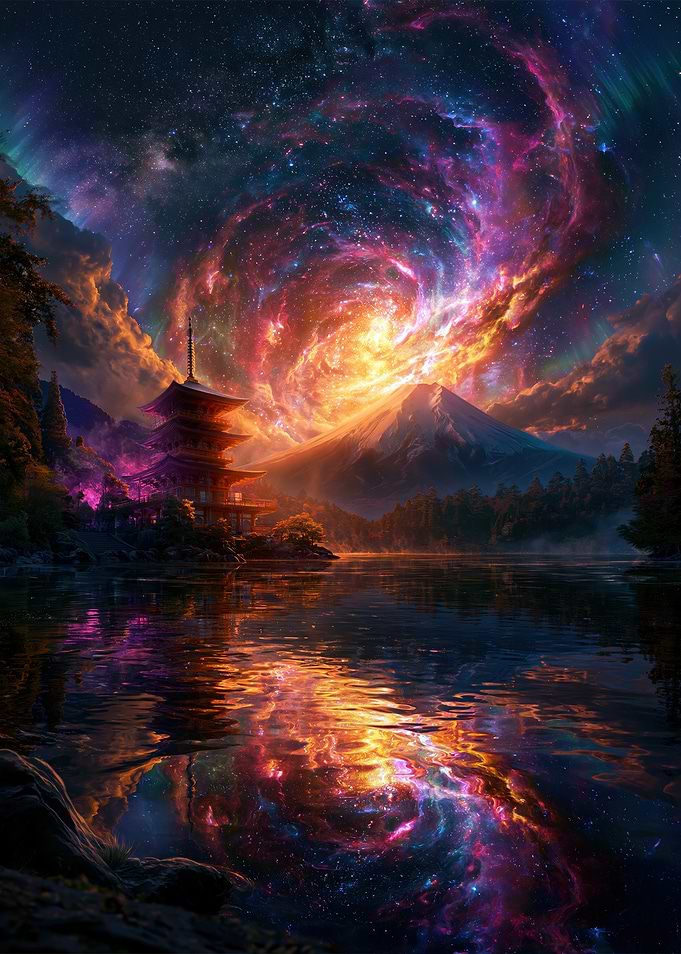 Cosmic Pagoda Reflection