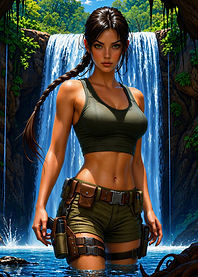 Lara Croft Adventure by Waterfall