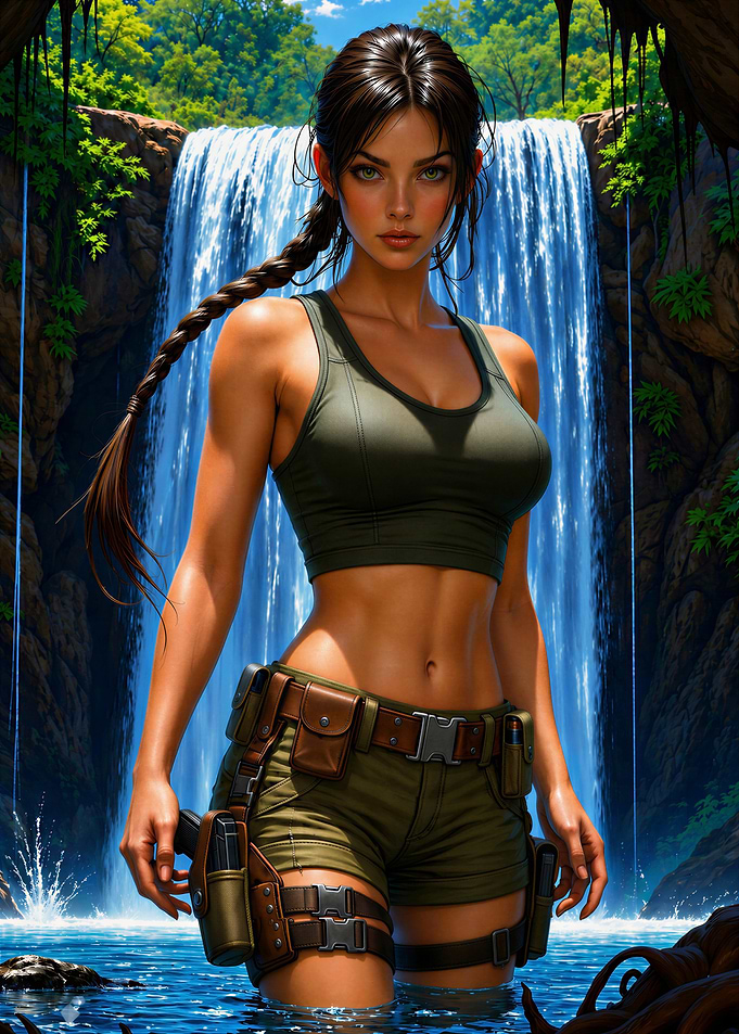 Lara Croft Adventure by Waterfall