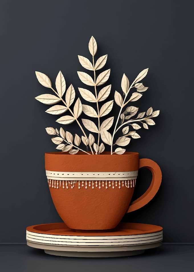 Paper Cutout Floral Tea Cup