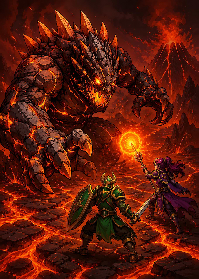 Fantasy Battle Against Lava Monster