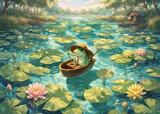 Frog Fishing on Lily Pads