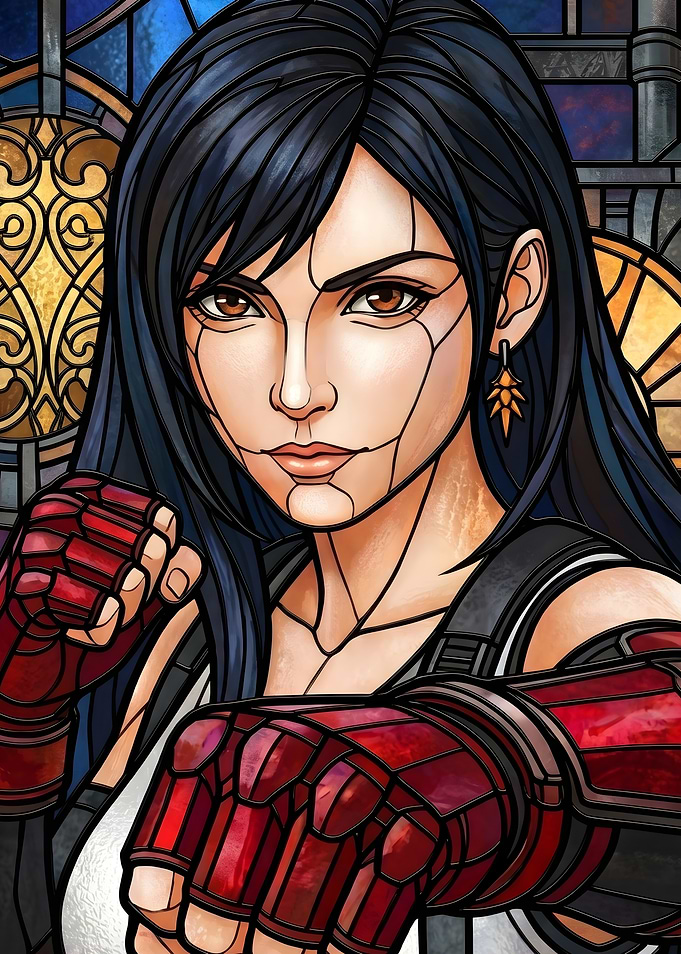 Final Fantasy VII Tifa Lockhart Stained Glass Art