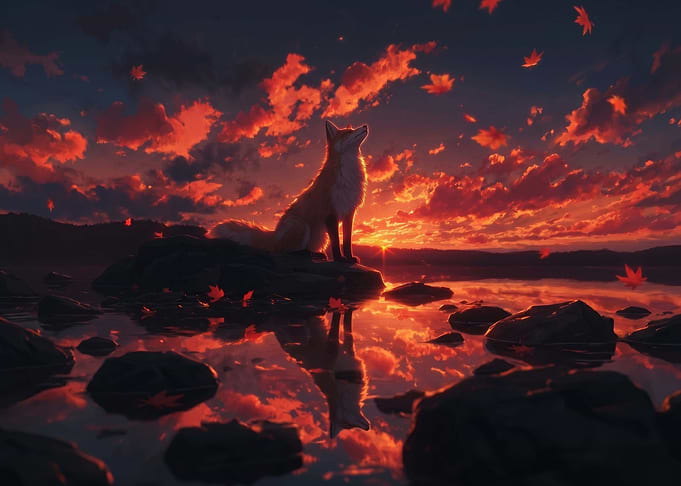 Fox at Sunset by the Water