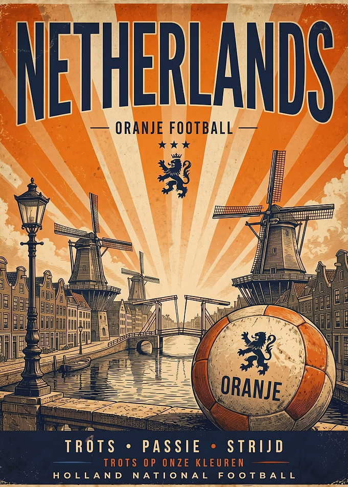 Netherlands Oranje Football Vintage Poster
