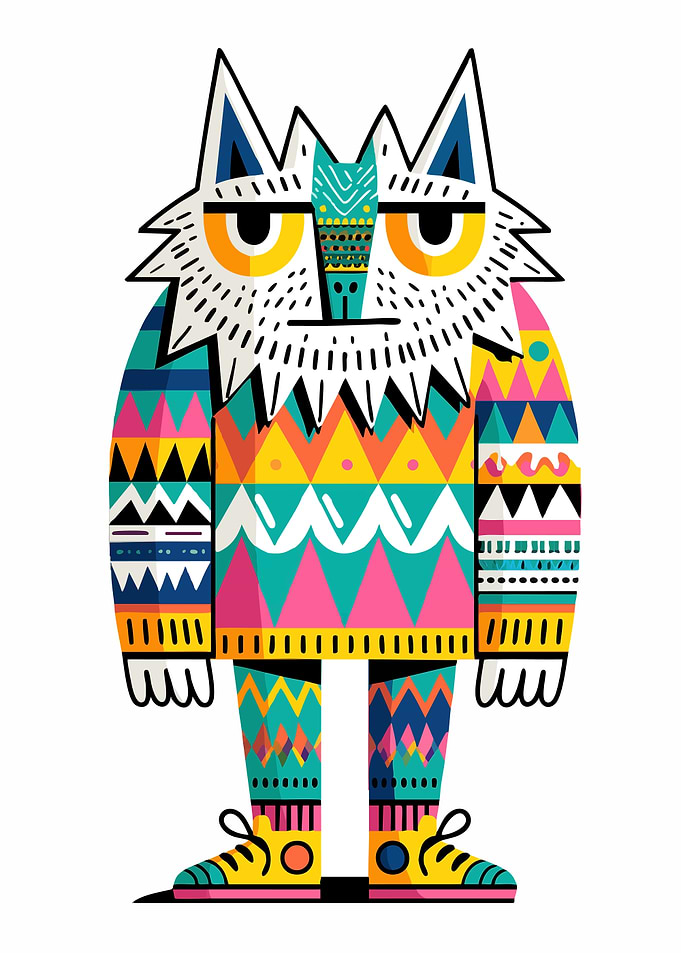 Stylized Wolf Character with Geometric Patterns