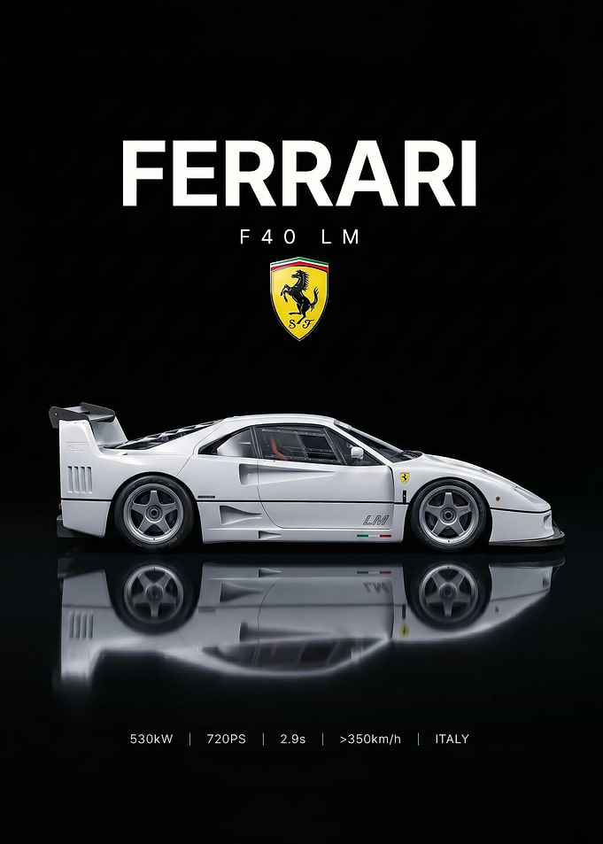 sleek white ferrari f40 iconic car poster