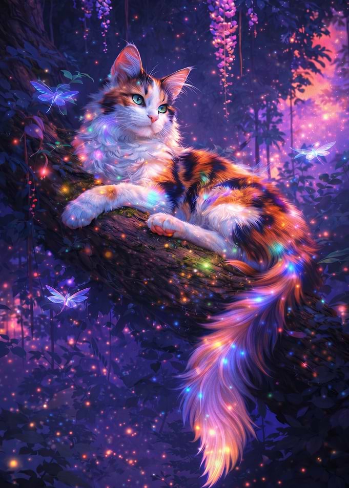 Magical Cat in Enchanted Forest