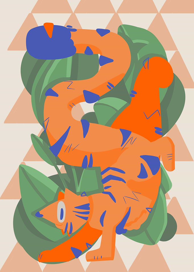 Stylized Tiger in Tropical Leaves