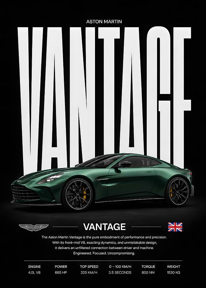 Dark Green Aston Martin Vantage Poster