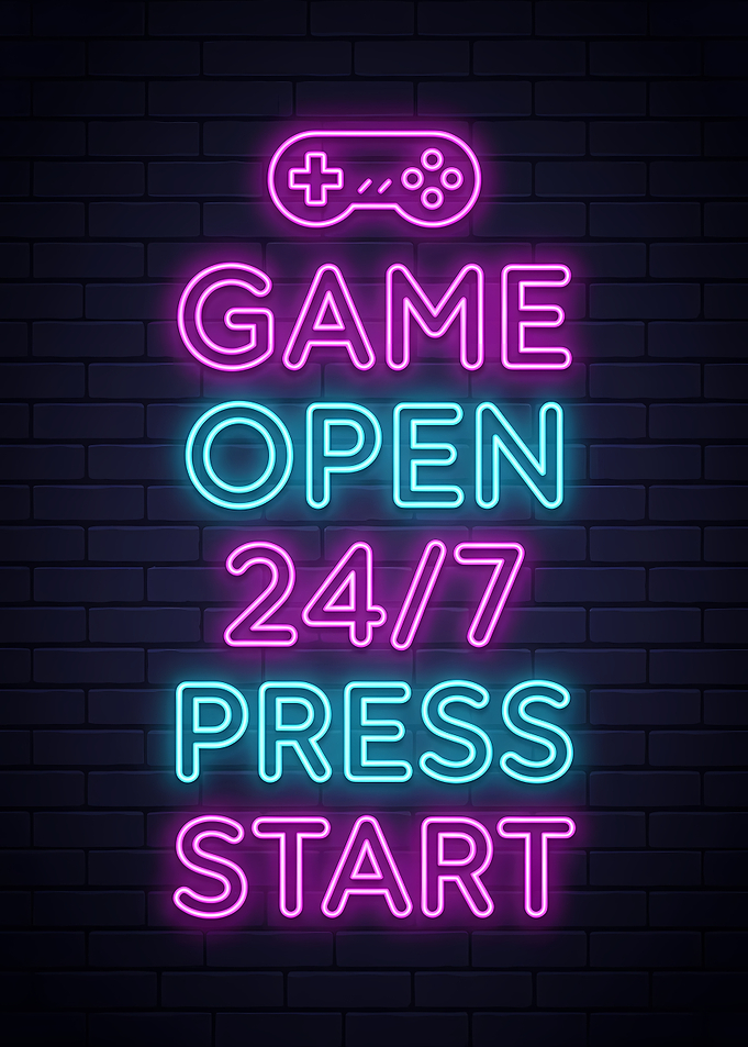 Neon Game Open 24/7 Sign