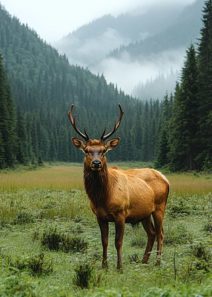 Majestic Elk in a Misty Forest
