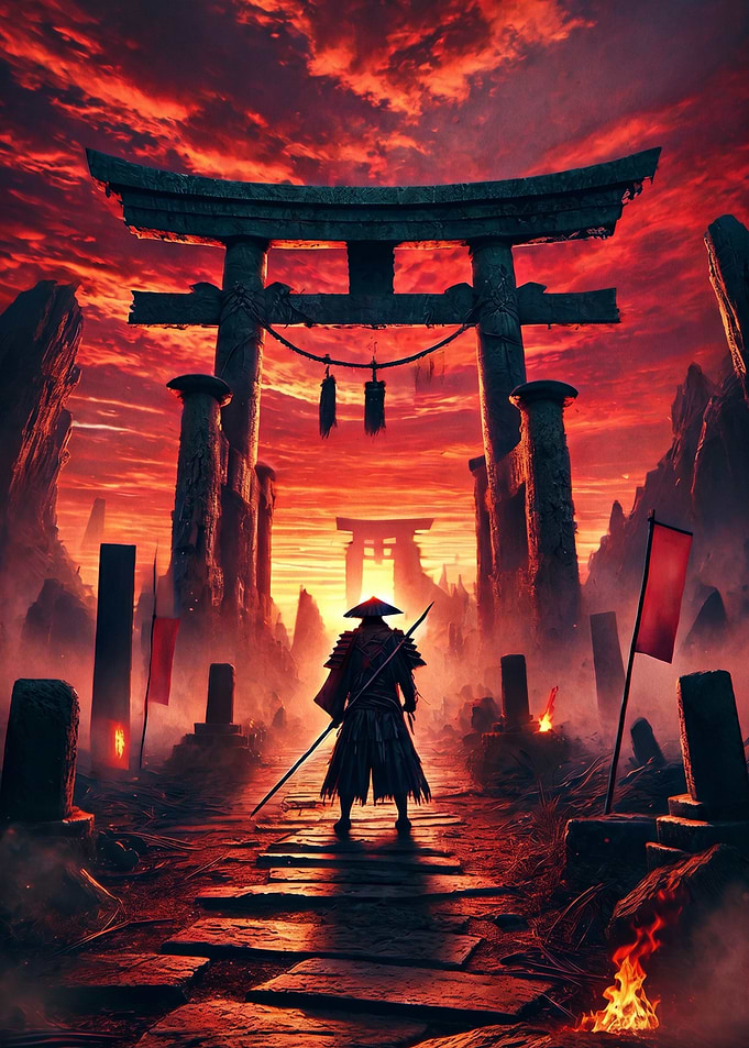 Samurai Warrior at Torii Gate