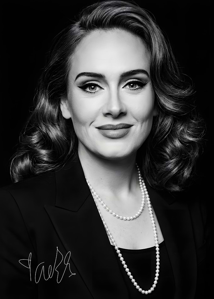 Adele in Black Blazer and Pearls