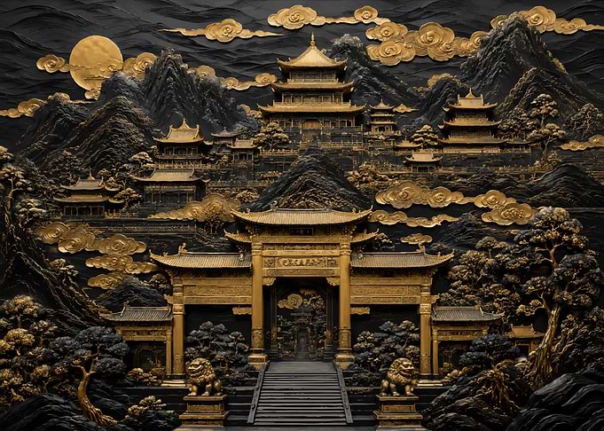 Golden Asian Temple Landscape
