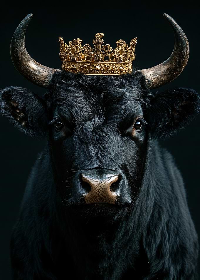 Majestic Black Bull Wearing a Crown
