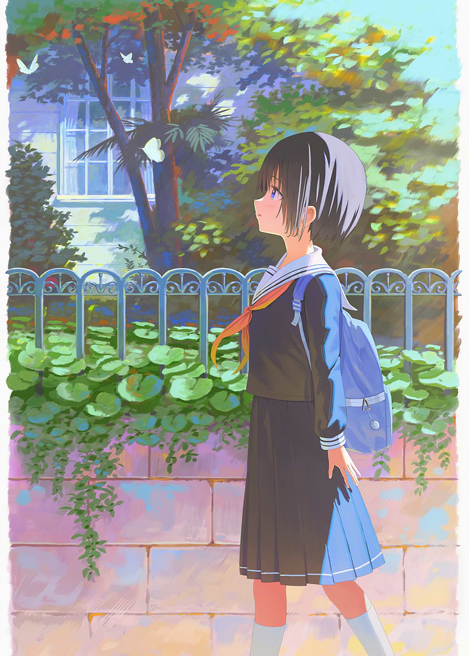 Girl in school uniform walking outdoors