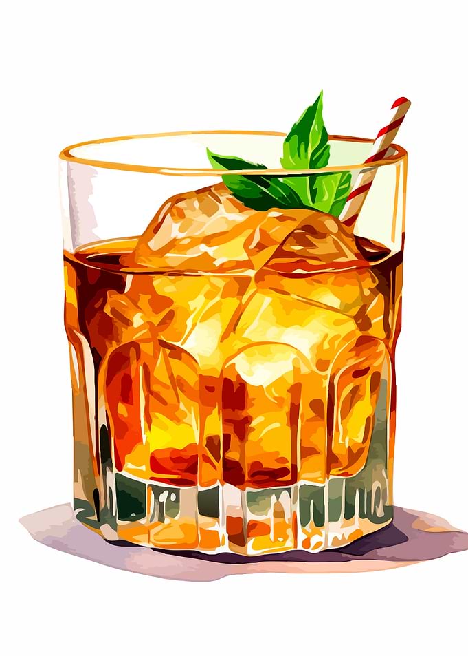 Refreshing Iced Drink with Mint and Straw