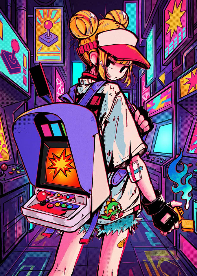 Gamer Girl in Arcade