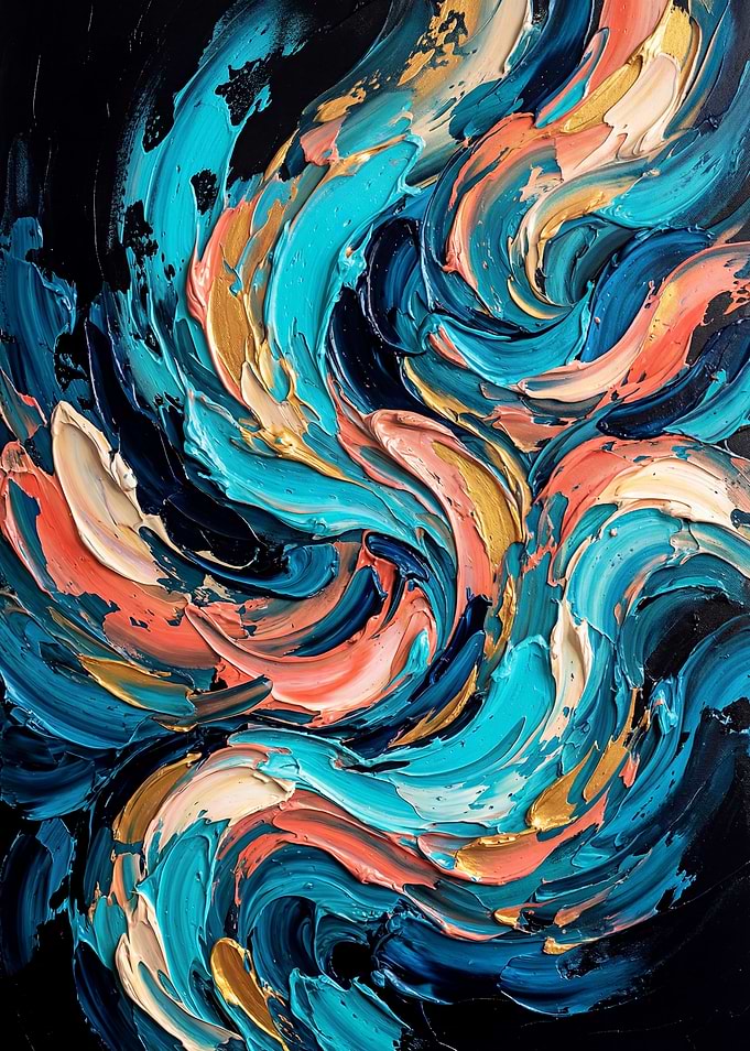 Teal Coral Gold Abstract Swirl