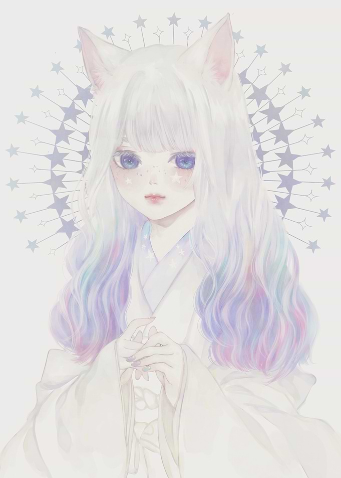 Anime Girl with Cat Ears and Star Halo