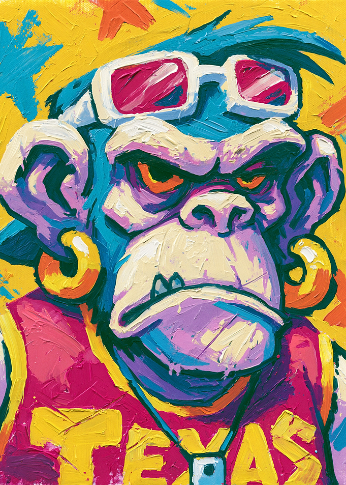 Stylized Monkey with Sunglasses and Texas Shirt