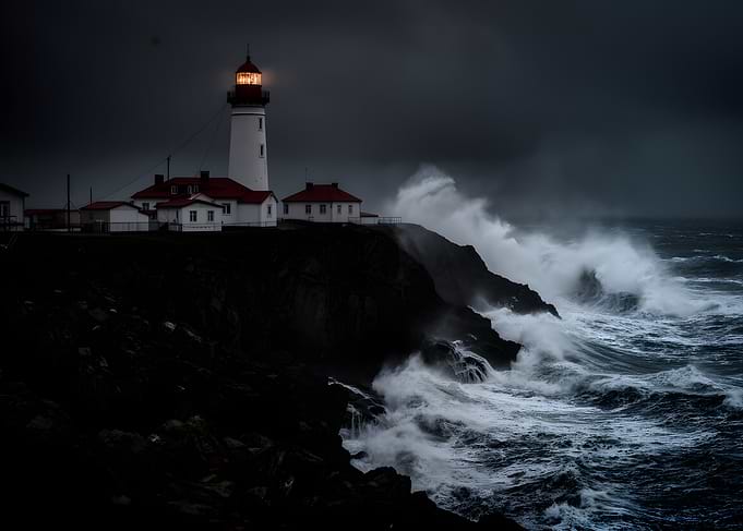 Stormy Lighthouse on a Rocky Coast