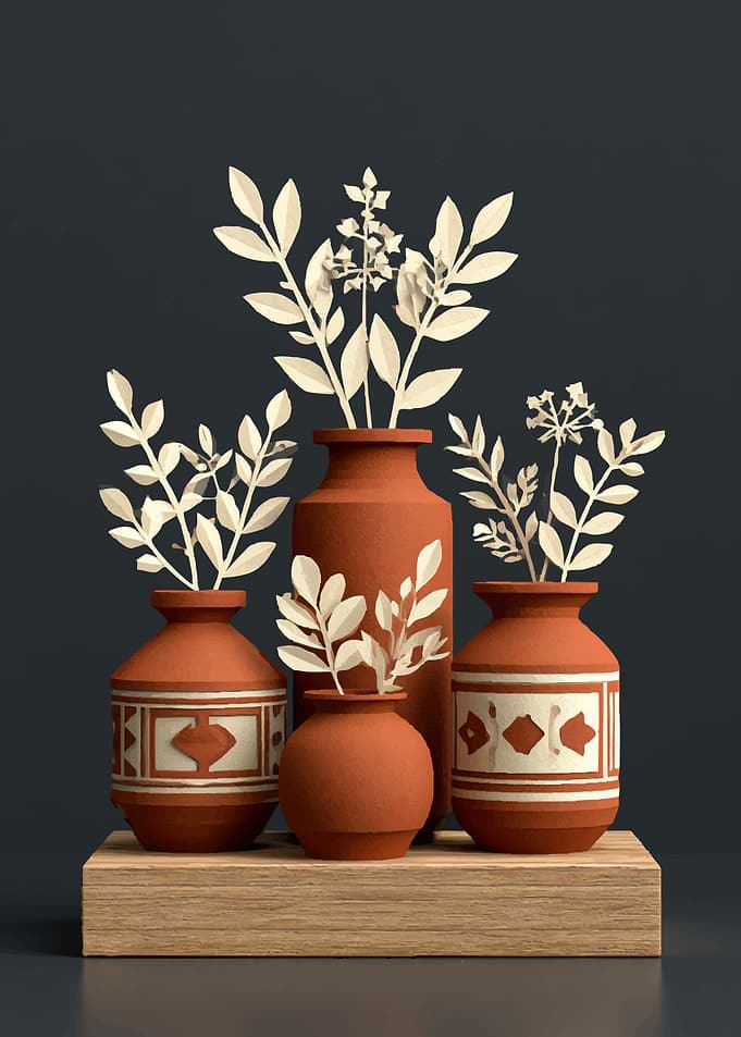 Clay Vases with Paper Flowers