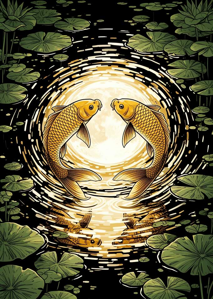 Two Koi Fish in Moonlight