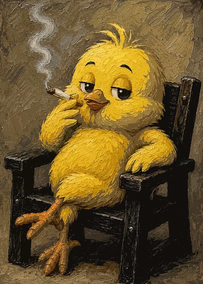 Chick Smoking in a Chair