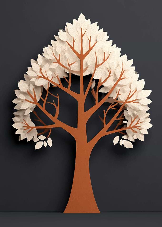 Paper Cutout Tree with White Leaves