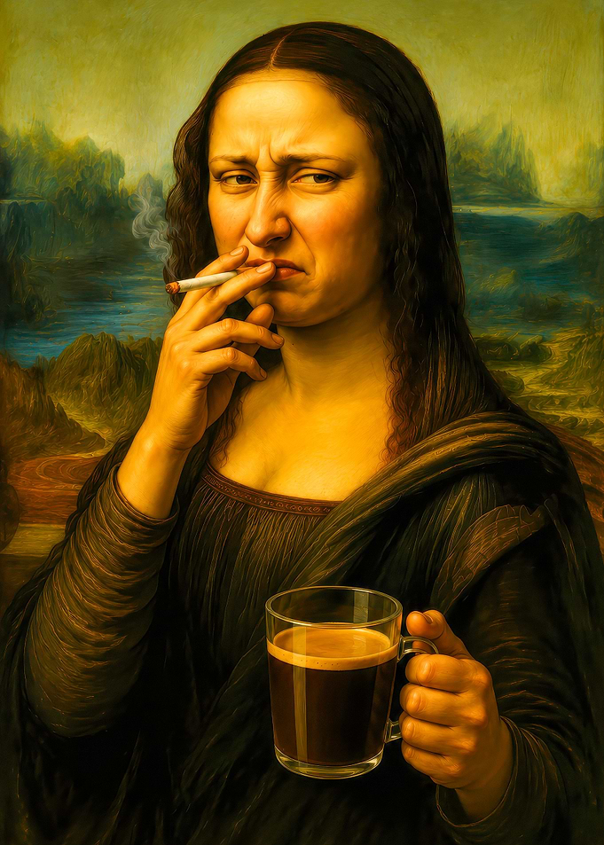 Mona Lisa with Coffee and Cigarette