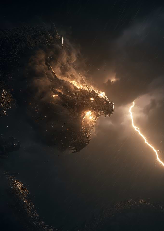 Fiery Dragon in a Lightning Storm