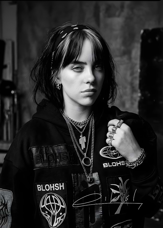 Billie Eilish Black and White Portrait
