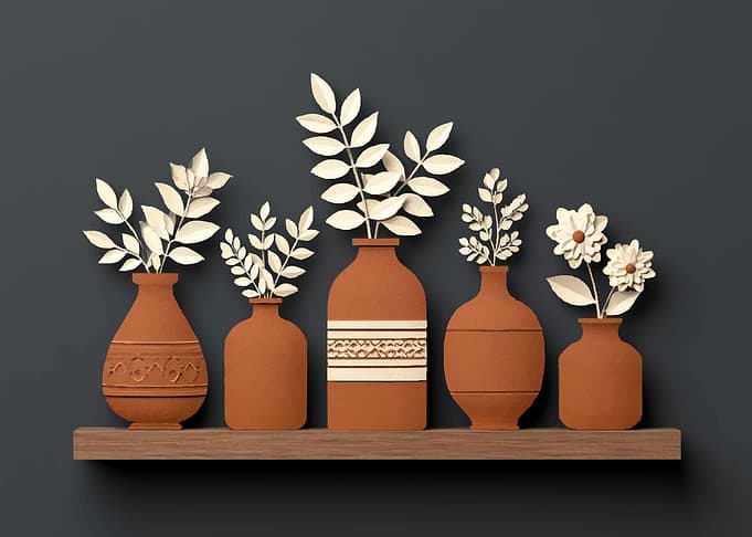 Paper Cutout Vases with Flowers and Leaves