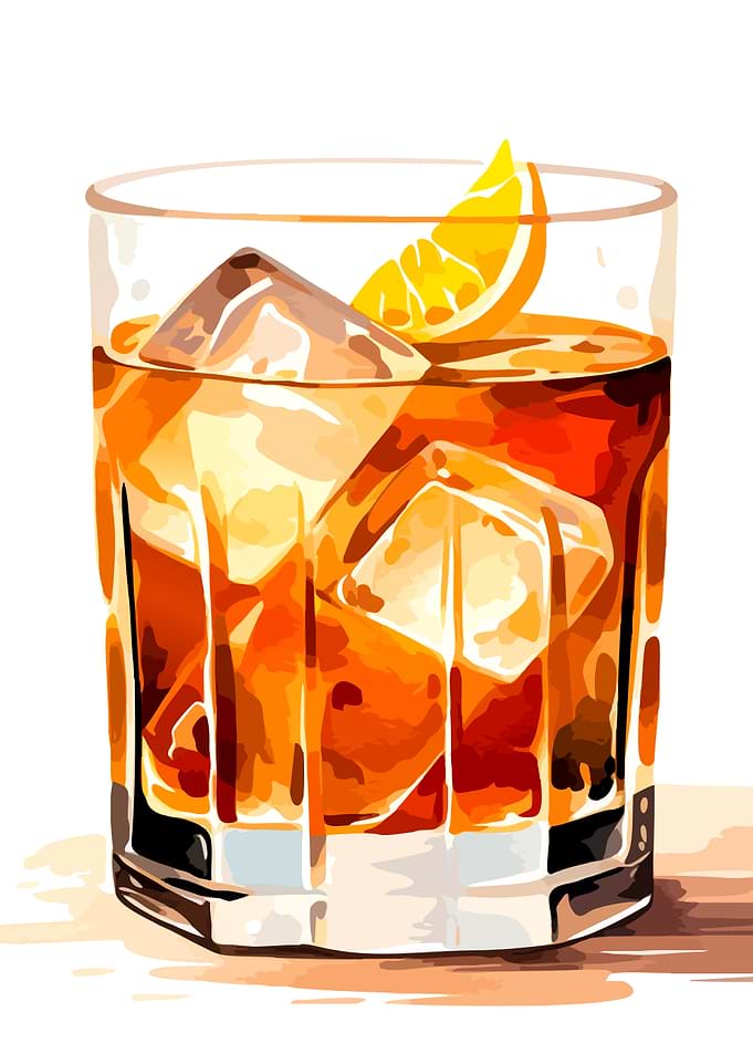 Cocktail with Orange Slice and Ice