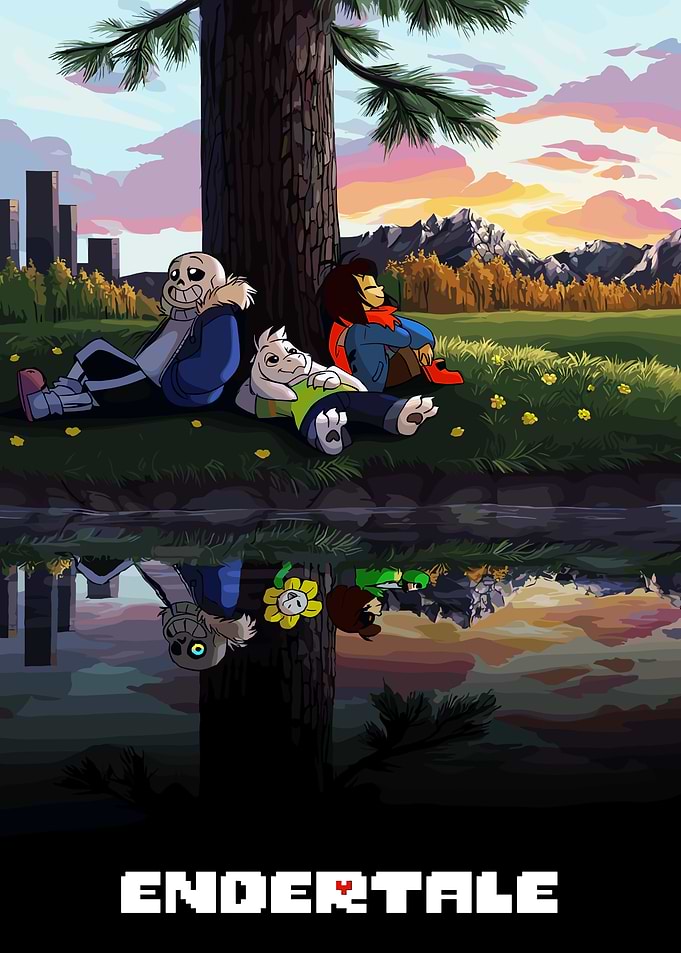 Undertale Characters Reflecting in Water