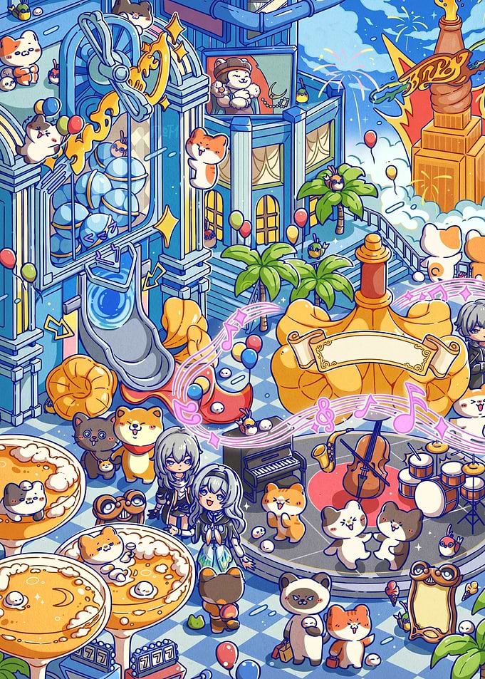Cute Animals and Anime Characters at a Party
