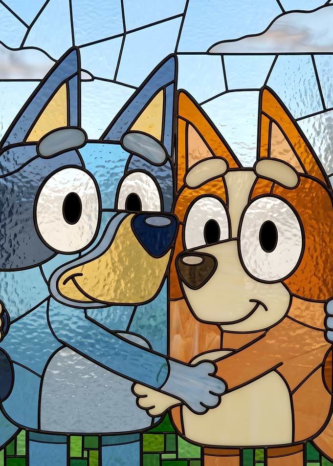 Bluey and Bingo Stained Glass Art