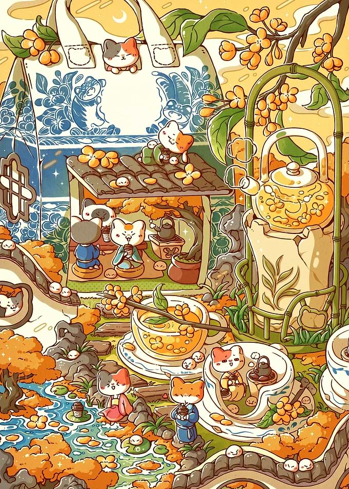 Cute Cats Enjoying Tea in a Garden